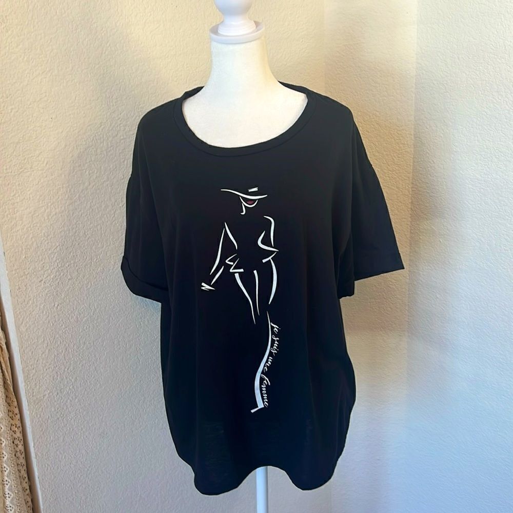 Cato Brand Short Sleeve French Woman Silhouette T-Shirt ~ Size Large